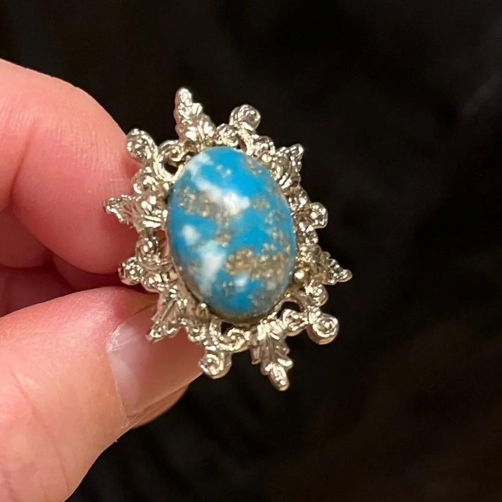 Costume Turquoise Silver Statement Ring Adjustable Size
